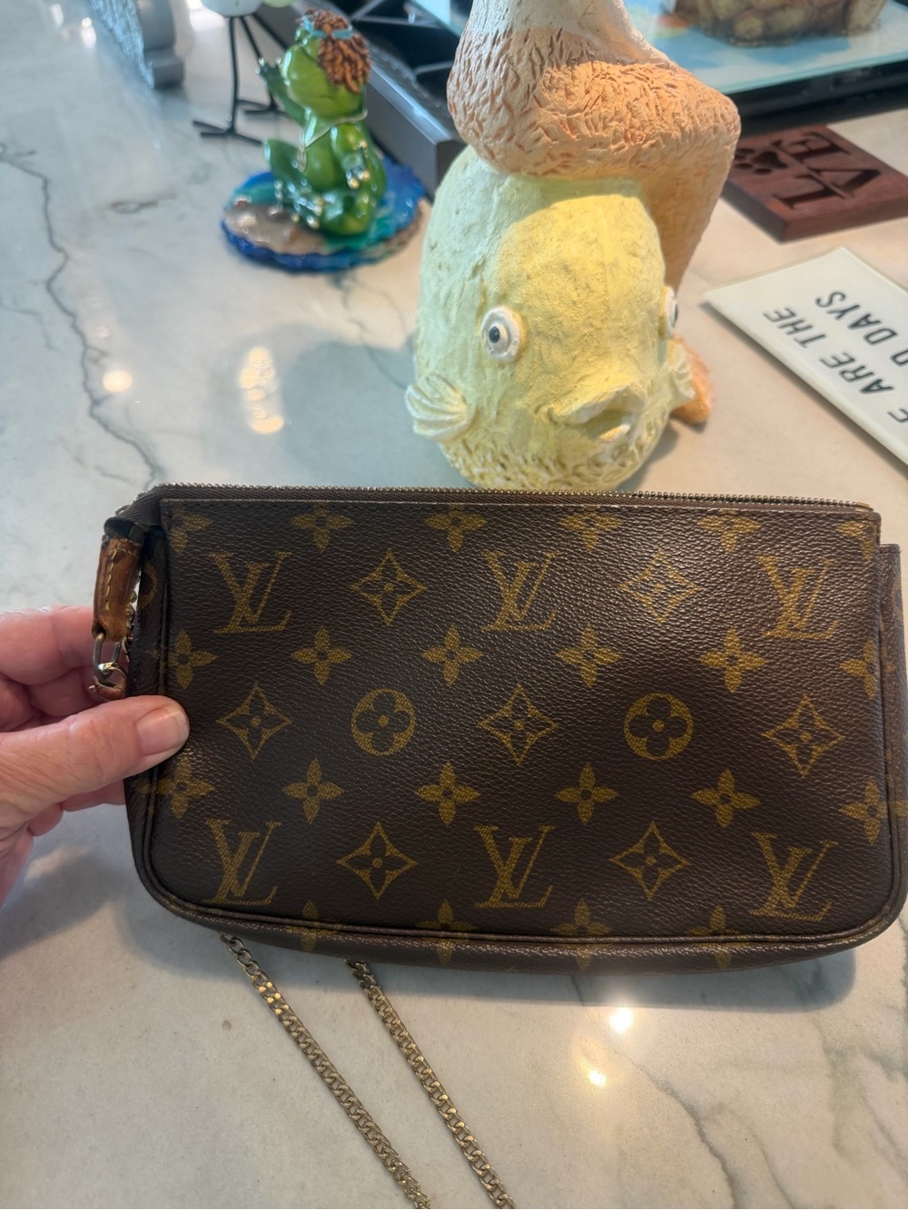 Louis Vuitton Authentic Monogram Canvas Crossbody Clutch in Brown